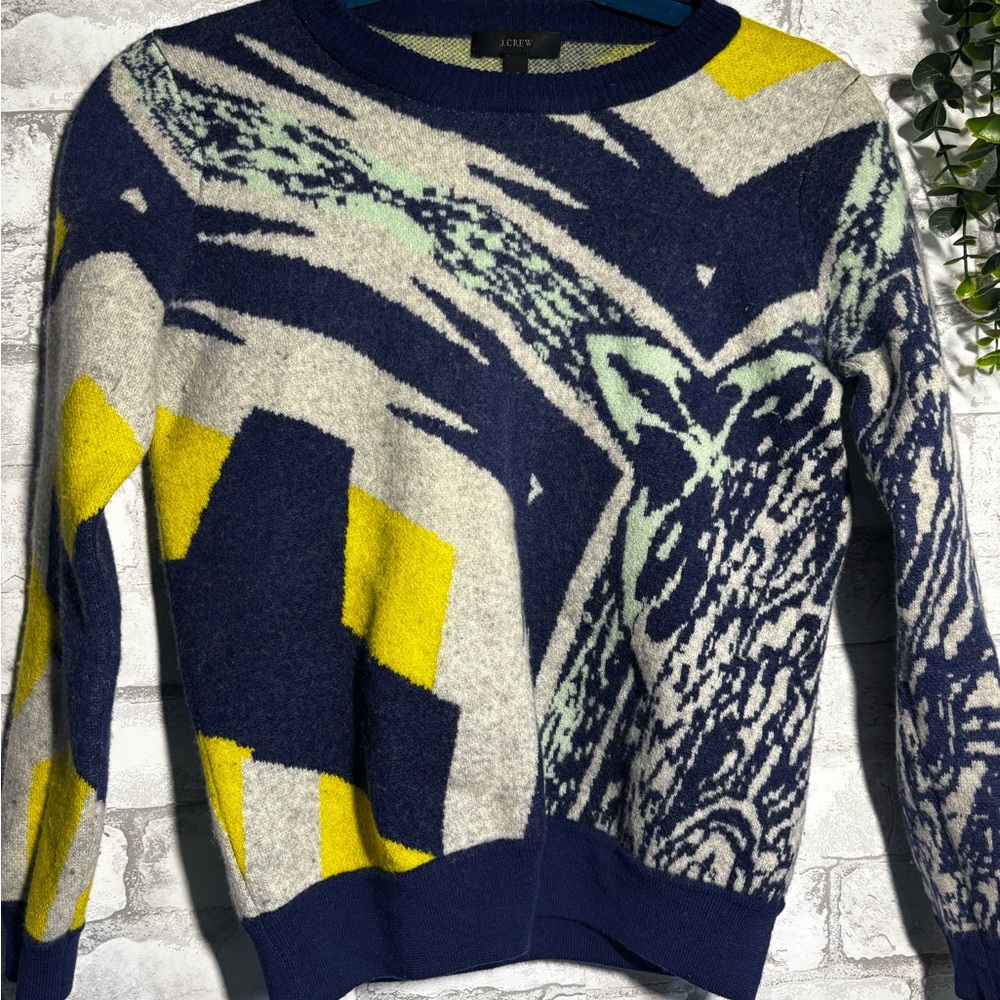 J Crew Wool Blend Multicolor Patterned Sweater Y2K